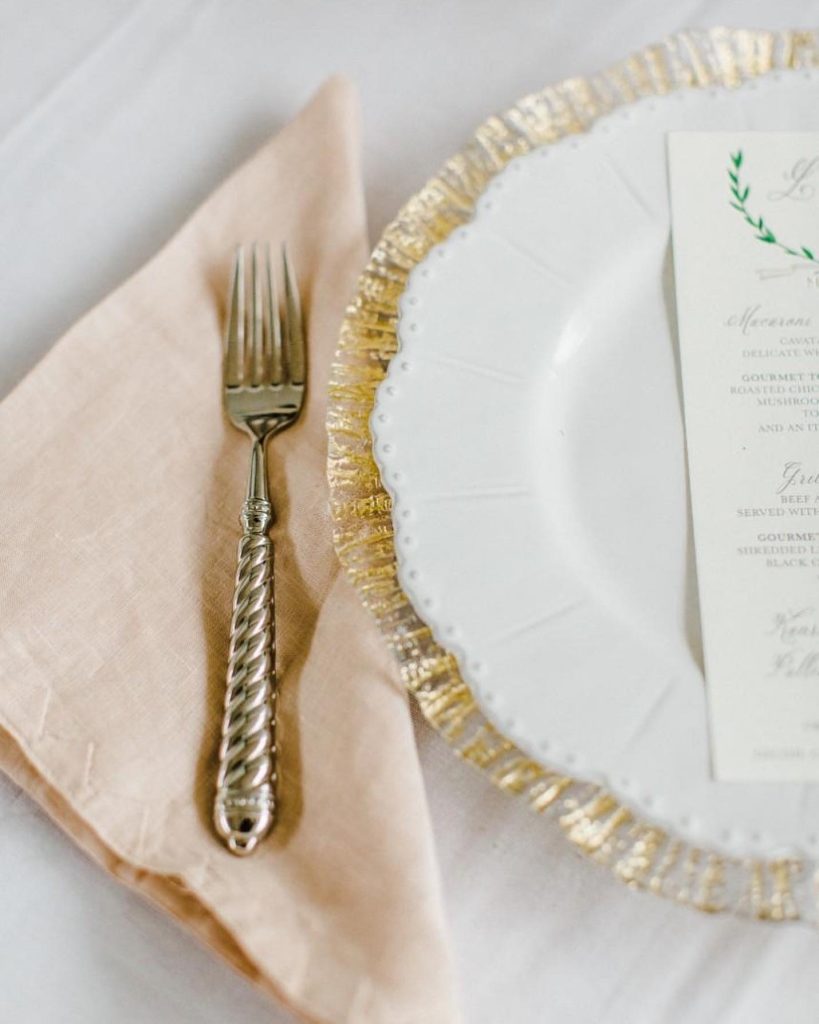 From the gold-tinged place settings to the deep greens in the invitation suites, each soft and romantic detail of beringshardware⁠