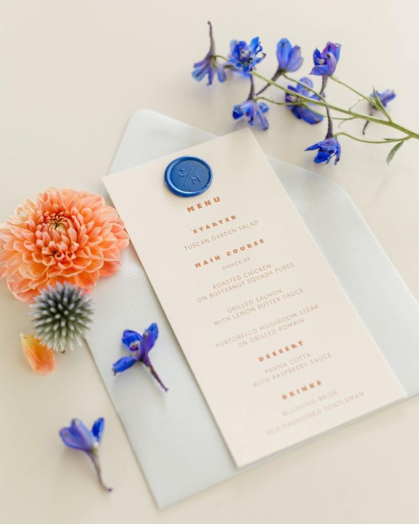 A modern take on a Southwest wedding inspiration! This brightly colored invitation suite and signage have us falling in love
