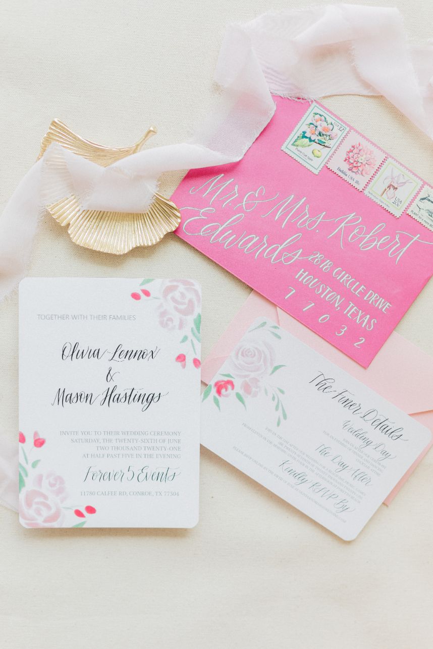 pink floral invitation suite