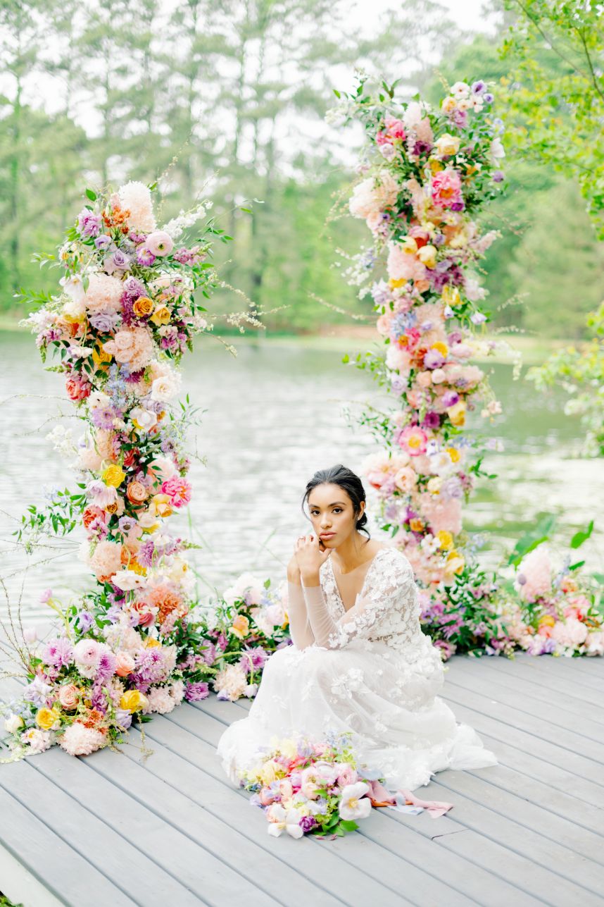 deconstructed wedding arch flowers